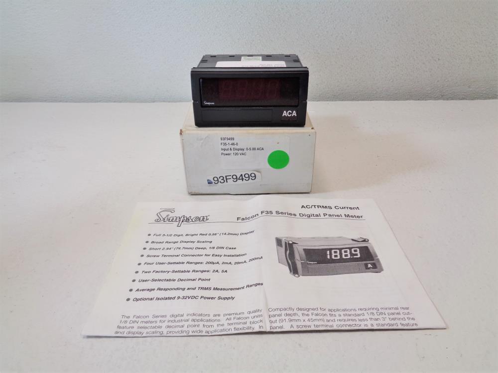 Simpson Falcon F35 Series Digital Panel Meter F35-1-46-0